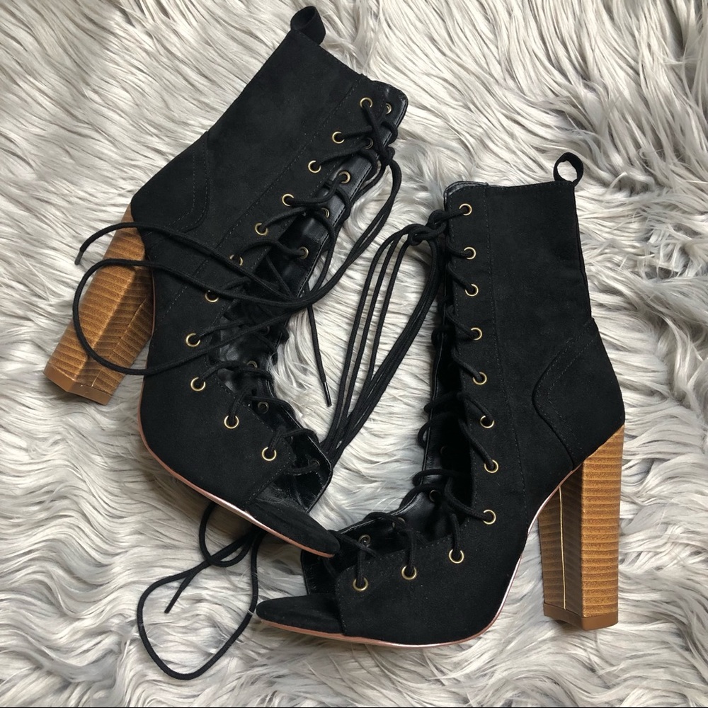 Liliana Lace Up Open Toe Booties